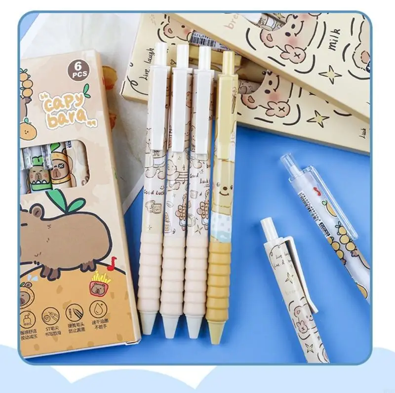 W89C Пакет из 6ps Cartoon Выдвижной гель -ручка Quick Sicking 0,5 мм офисного написания инструмента