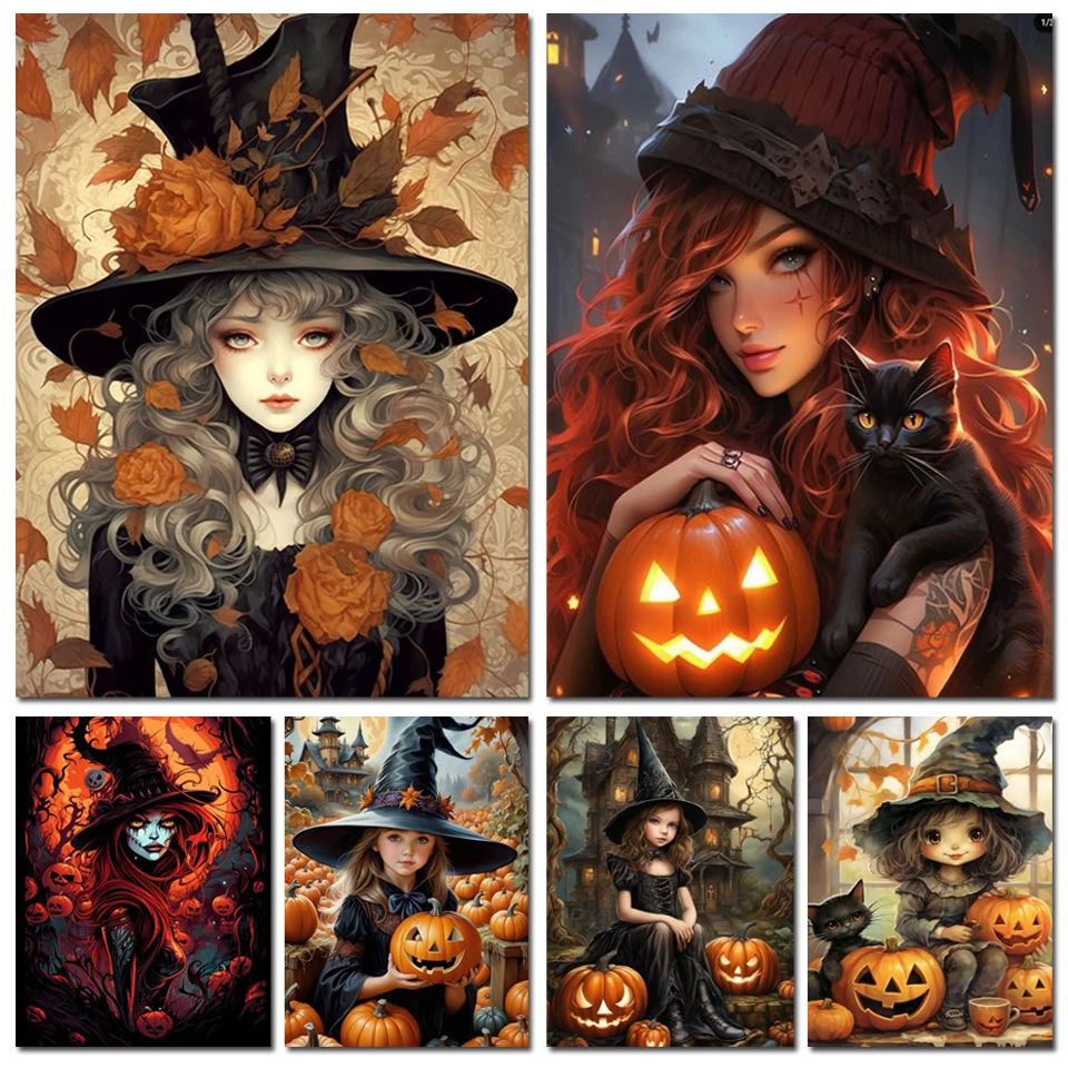 Pittura diamante piccola strega paesaggio diamante mosaico ricamo Halloween strega ragazza 5D fai da te nuovi arrivi artigianato decorazioni per la