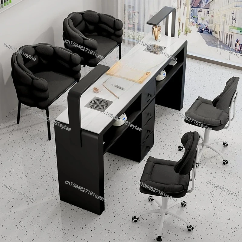 Multifunctional Manicure Table And Chair Set, Special Single And Double With Vacuum Cleaner, Manicure Table Marble Cream Wind