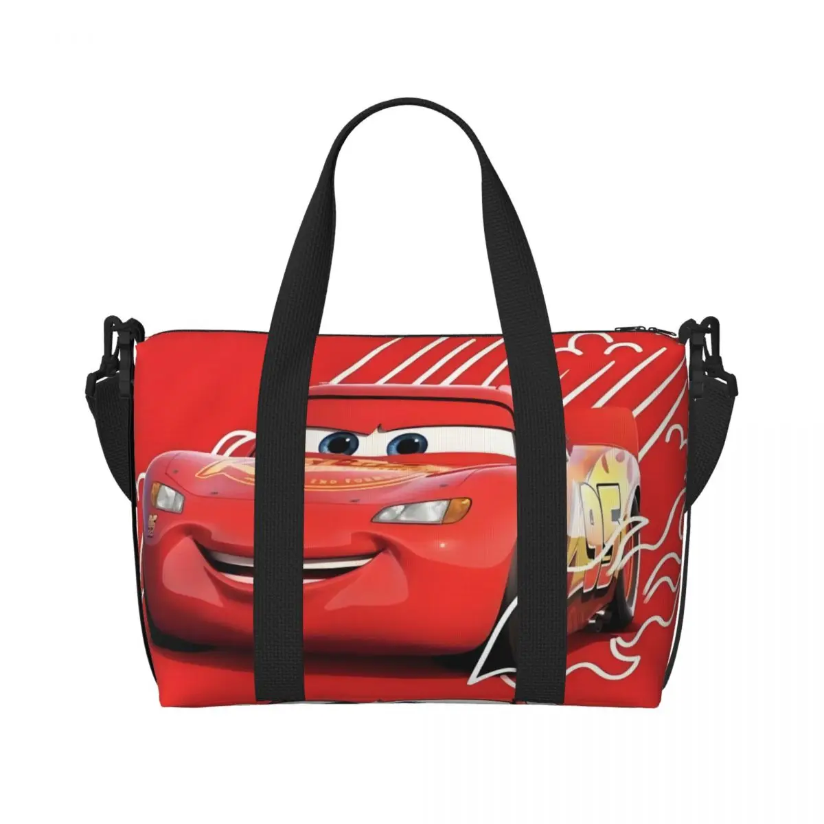 

Custom Cartoon Lighting McQueen Tote Bag Women Large Capacity Cute Cars Beach Gym Shoulder Travel Bag