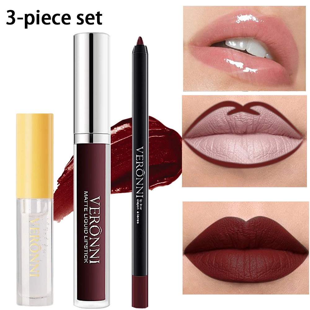 3-Piece Lip Makeup Set - Waterproof and Long-Lasting Lip Liner, Matte Lipstick, and Moisturizing Lip Oil for Perfect Lip Results