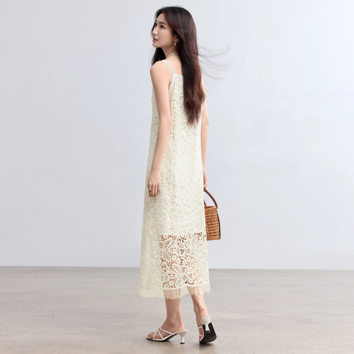SENTUBILA Women Boho Lace Dress Tassel Sleeveless Summer Sundress 2026 New Collection Elegant Ladies Long Dresses Q52LD0165