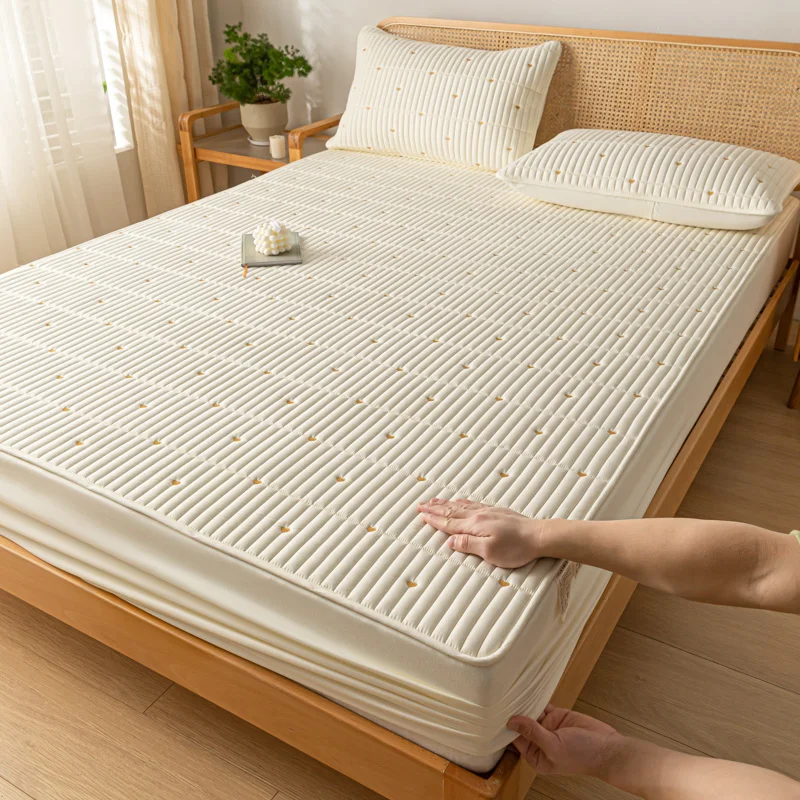 1pc Thicken Quilted Fitted Sheet For Double Bed Solid Color Cotton Anti-mite Bed Cover fundas de colchón King Mattress Cover180