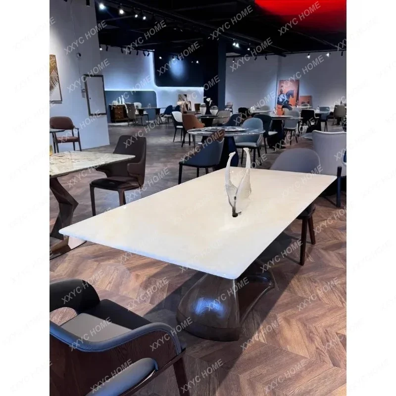 

Обеденный стол Y1 из натурального мрамора, светлый, роскошный, высококачественный, белый, с эффектом ледяного нефрита, с основанием из массива ясеня.