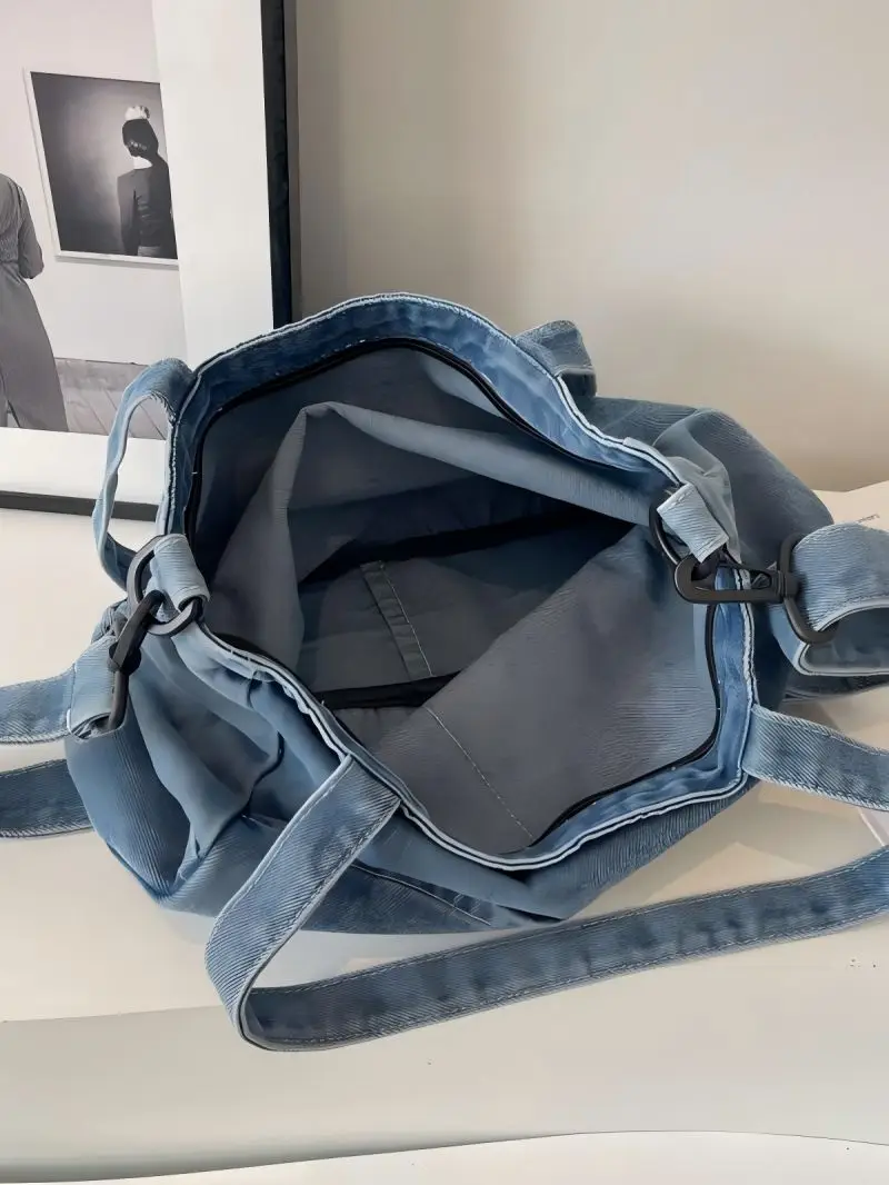 CGCBAG Casual Denim Canvas Women Tote Bag Simple Commuting Lage Capacity Shopper Shoulder Bag Female School Crossbody Bag