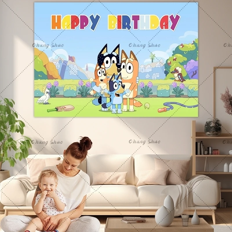 Bluey Moose Birthday Background Banner Anime Bluey Bingo Family 210x180cm Dekoracja urodzinowa dla dzieci Tło Tkanina