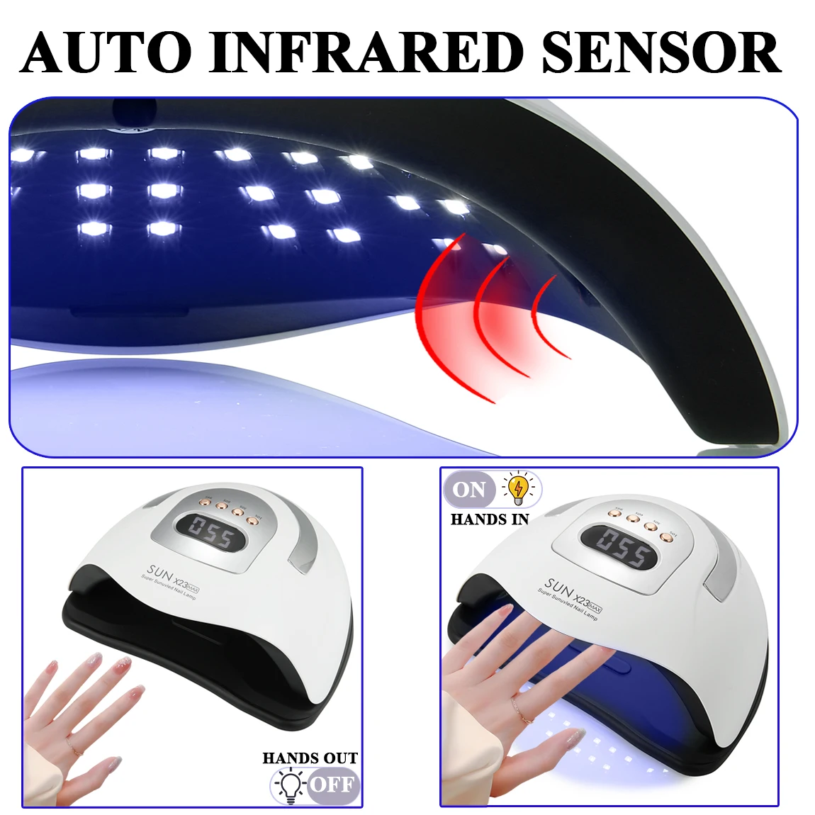 SUN X23 MAX Lampada a LED UV per unghie 81 LED per manicure professionale Smalto gel per unghie ad asciugatura rapida con schermo LCD Lampada per unghie UV a LED