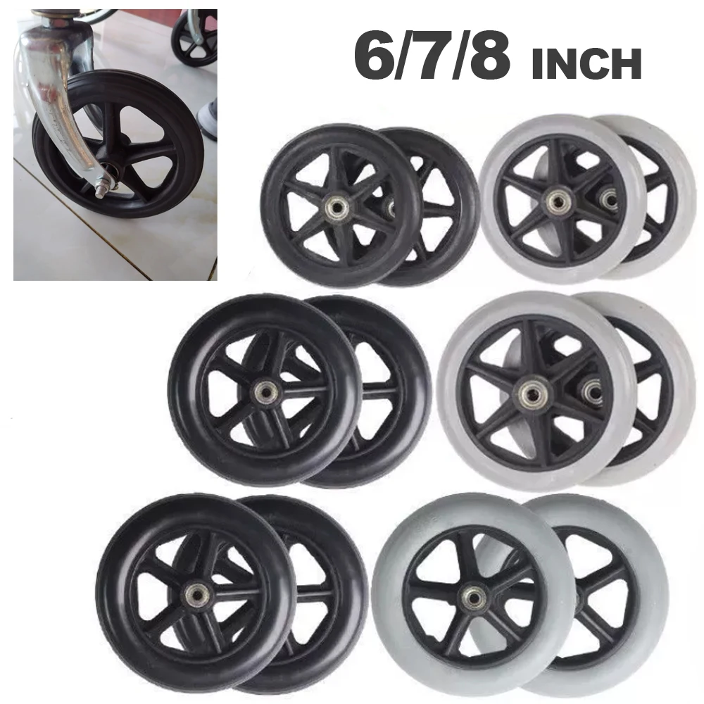 1/2pcs 6/7/8 Inch Rubber Wheelchair Replacement Front Wheels Anti-Slip Rollator Walker Replacement Wheels Accessories