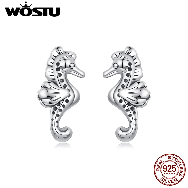 

WOSTU Real 925 Sterling Silver Mini Starfish Seahorse Earrings For Women Mini Ocean Animal Stud Earring Girl Birthday Party Gift
