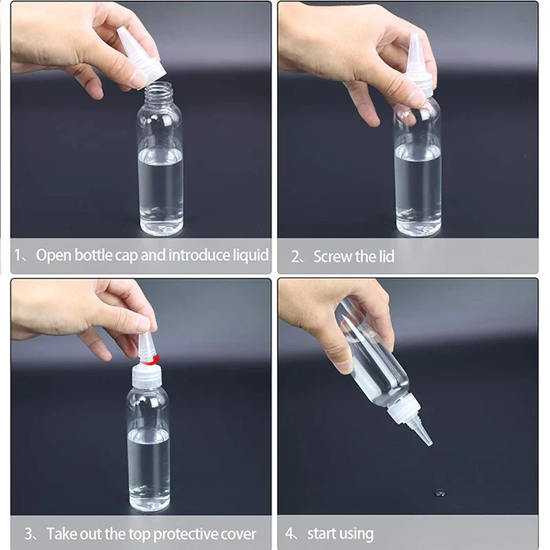 10Pcs Transparent Sharp-mouth Bottle 10/30/50/60/100/120ml Plastic Squeezable Needle Bottles Color Paste Bottle Ink Glue Bottle