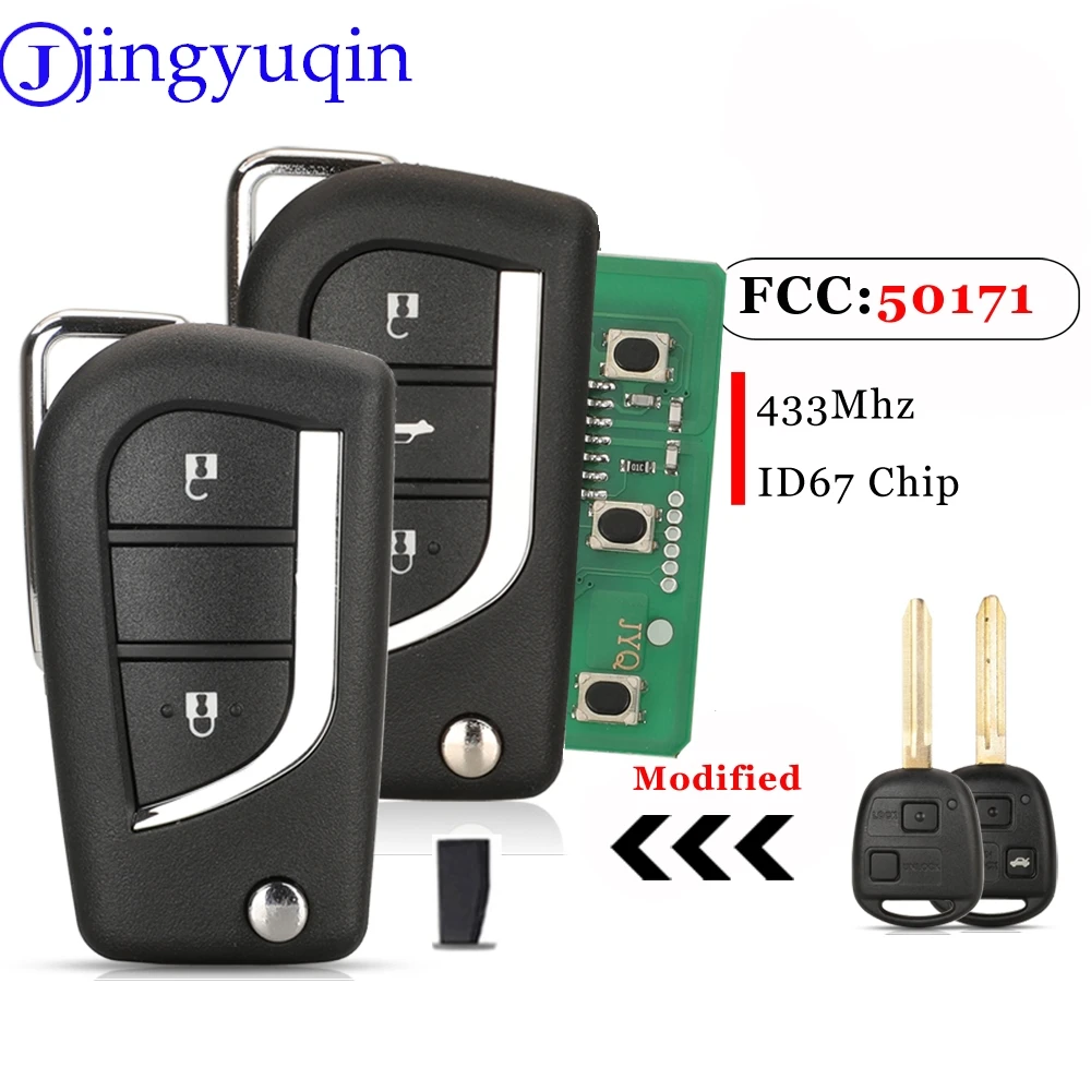 Jingyuqin 2/3 Buttons Modified Car Remote Key Fod 433Mhz ID67 Chip FCCID 50171 For Toyota Prado 120 RAV4 Kluger