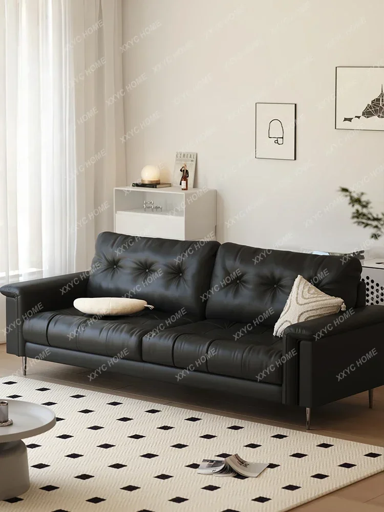 

Диван-кровать, черный кожаный диван для гостиной, скандинавский ретро, простая маленькая квартира, кожаный диван-кровать на первом этаже, Muebles De La Sala