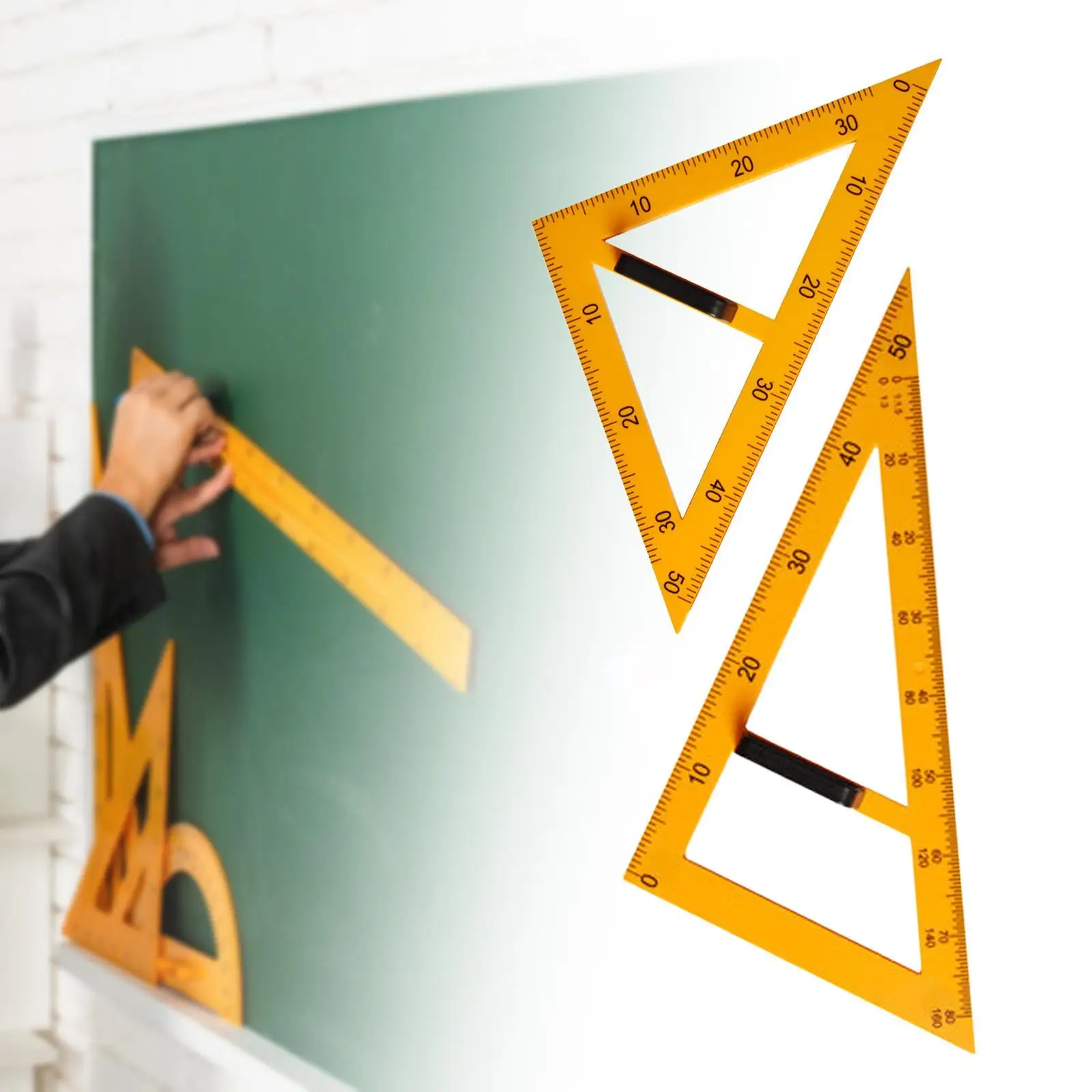 2x Large Mathematics Teaching Ruler 60 Degree Triangle with Detachable Handle Drawing Math Geometry Tool for Black Board