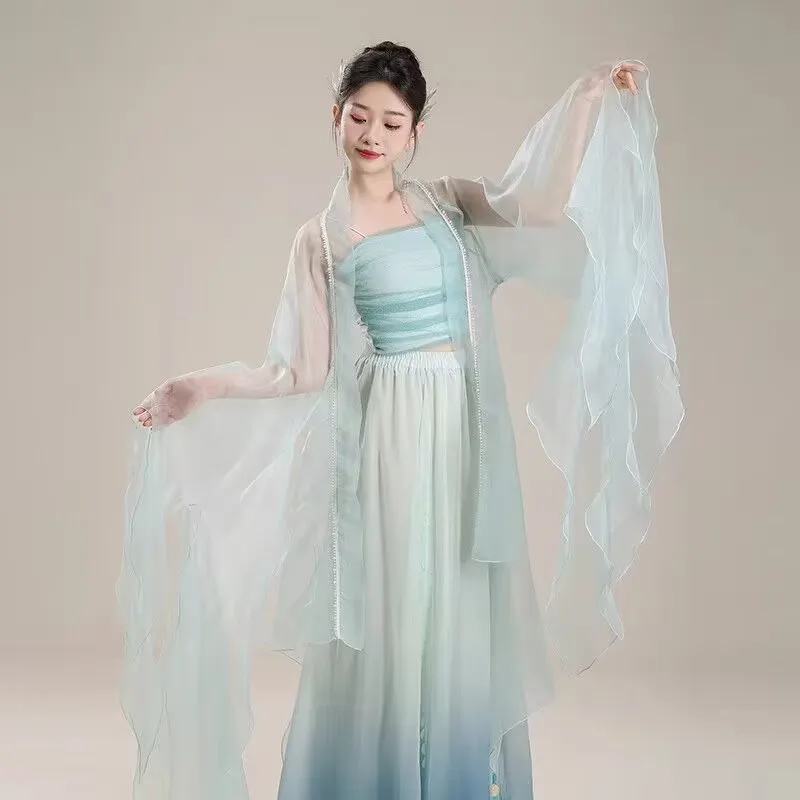 Chinese Classical dancer performance costumes elegant cardigan practice clothes body rhyme long outer Chinese style folk dance