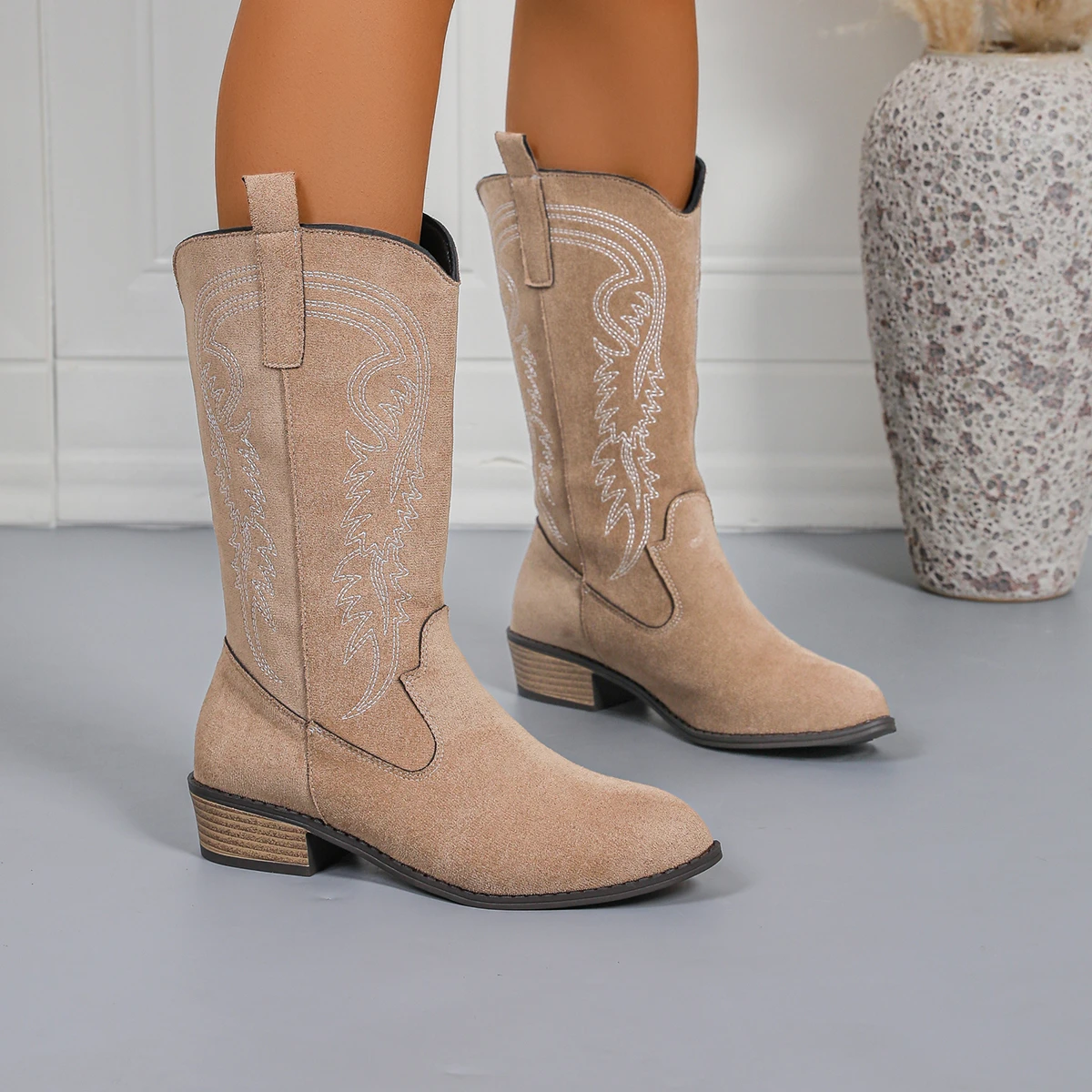 Women Mid-calf Boots Comfortable Outdoor Designer Shoes Pointed Western Cowboy Boots Women Retro Fashion Plus Size Women Shoes image 6