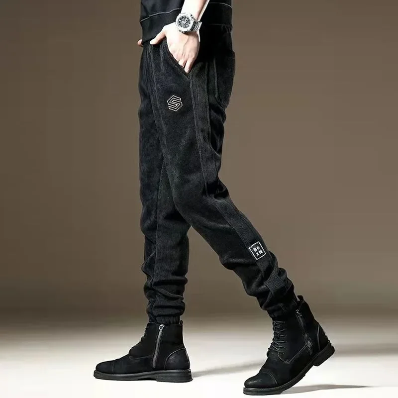 

Men Loose Trend Sweatpants Corduroy Foot Sports Autumn Winter New Thicken Long Pants Casual Comfort Youth Trousers