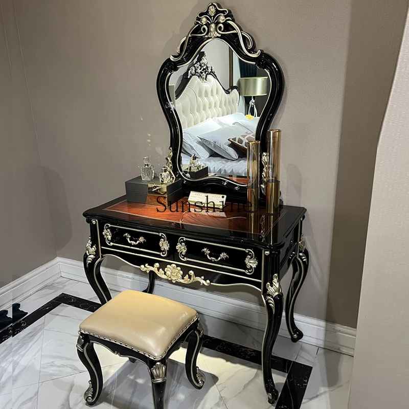 

American country solid wood dresser villa bedroom furniture with mirror storage function