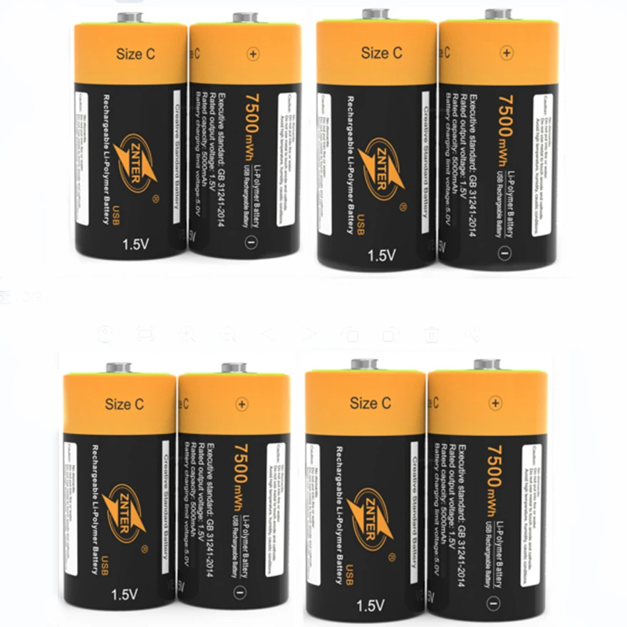 

8pcs/lot New ZNTER 1.5V 7500mWh Rechargeable Battery C Lipo LR20 Battery for RC Camera Drone Fast Charge via Type C Cable