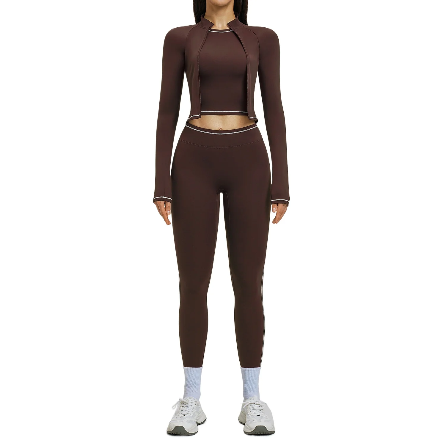 Custom LOGO women's contrasting color yoga fitness zipper jacket trousers vest slim fit outdoor running sports three-piece set