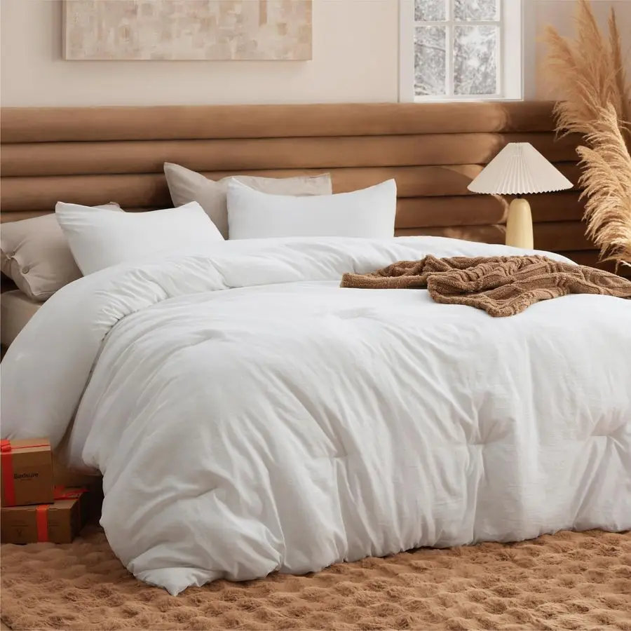 

Комплект постельного белья King Comforter, белый, мягкий, предварительно стираный, для всех сезонов, 3 предмета GentleSoft, 1 легкое одеяло 104x90 см