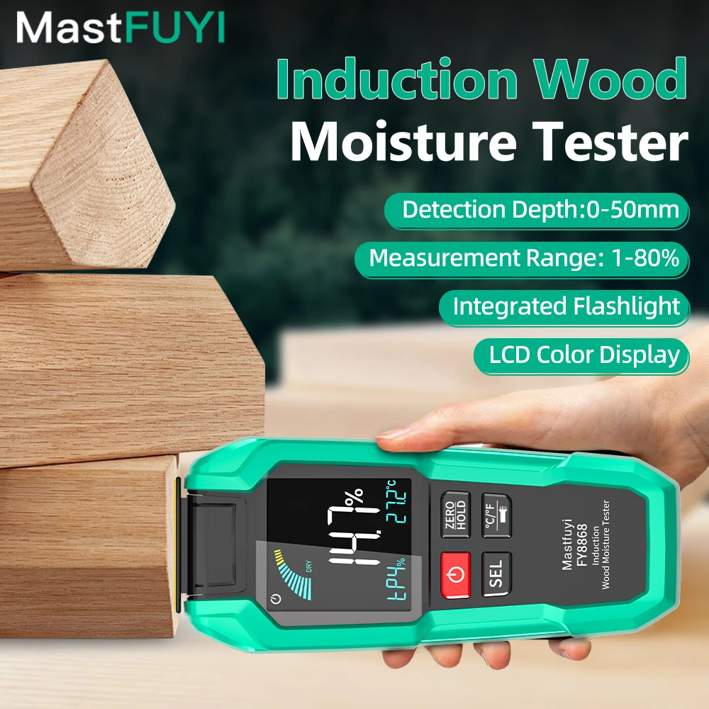 

MASTFUYI Professional Induction Moisture Meter, Wood Water Leak Detector Tester for Woodworking, Paper, Furniture, with LCD