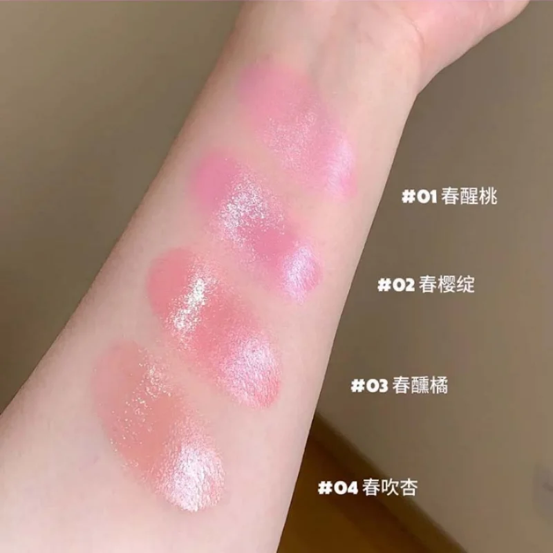 Placa de colorete rosa con esponja, brillo de agua, crema de colorete, hidratante y uniformemente pigmentado, cosmético de rubor portátil