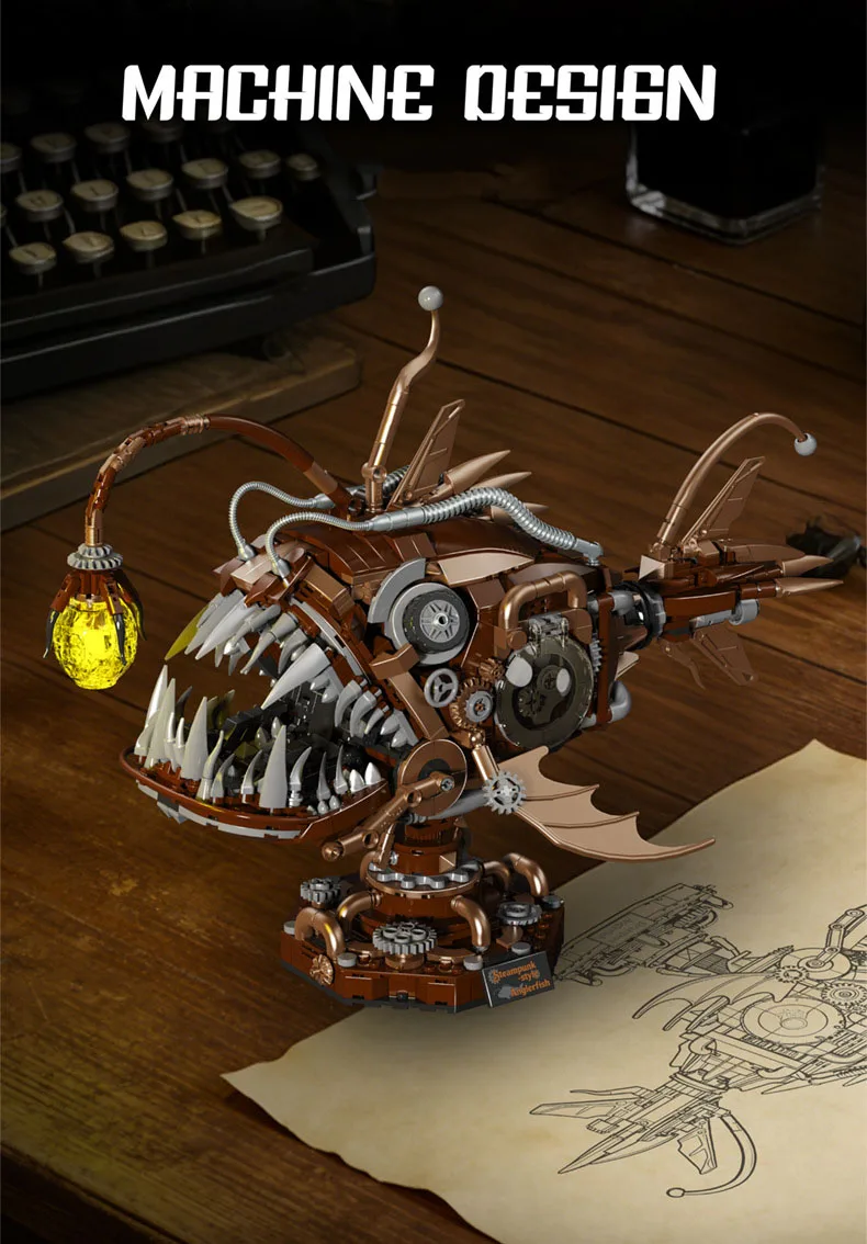 Idea Tiefsee-Kampfroboter Baustein Mechanischer Laternenfisch Roboter Mech Modell Bausteine Konstruktionsspielzeug Sammlerstück mit Licht – Detail 5