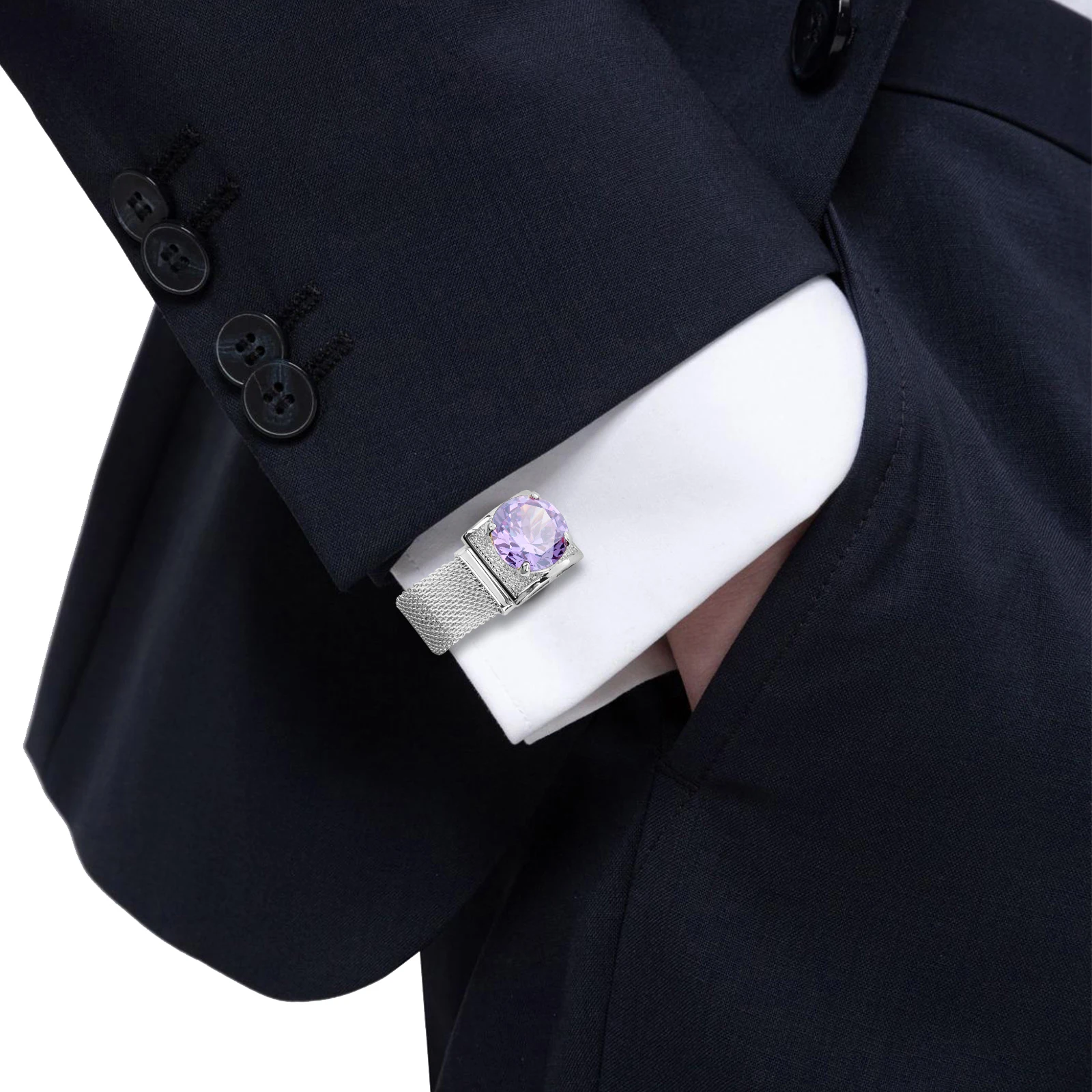 HAWSON Men Birthstone Crystal Cufflinks 17mm Color Stone Cuff Links for Wedding Business Shirt, Birthday Gift for Men