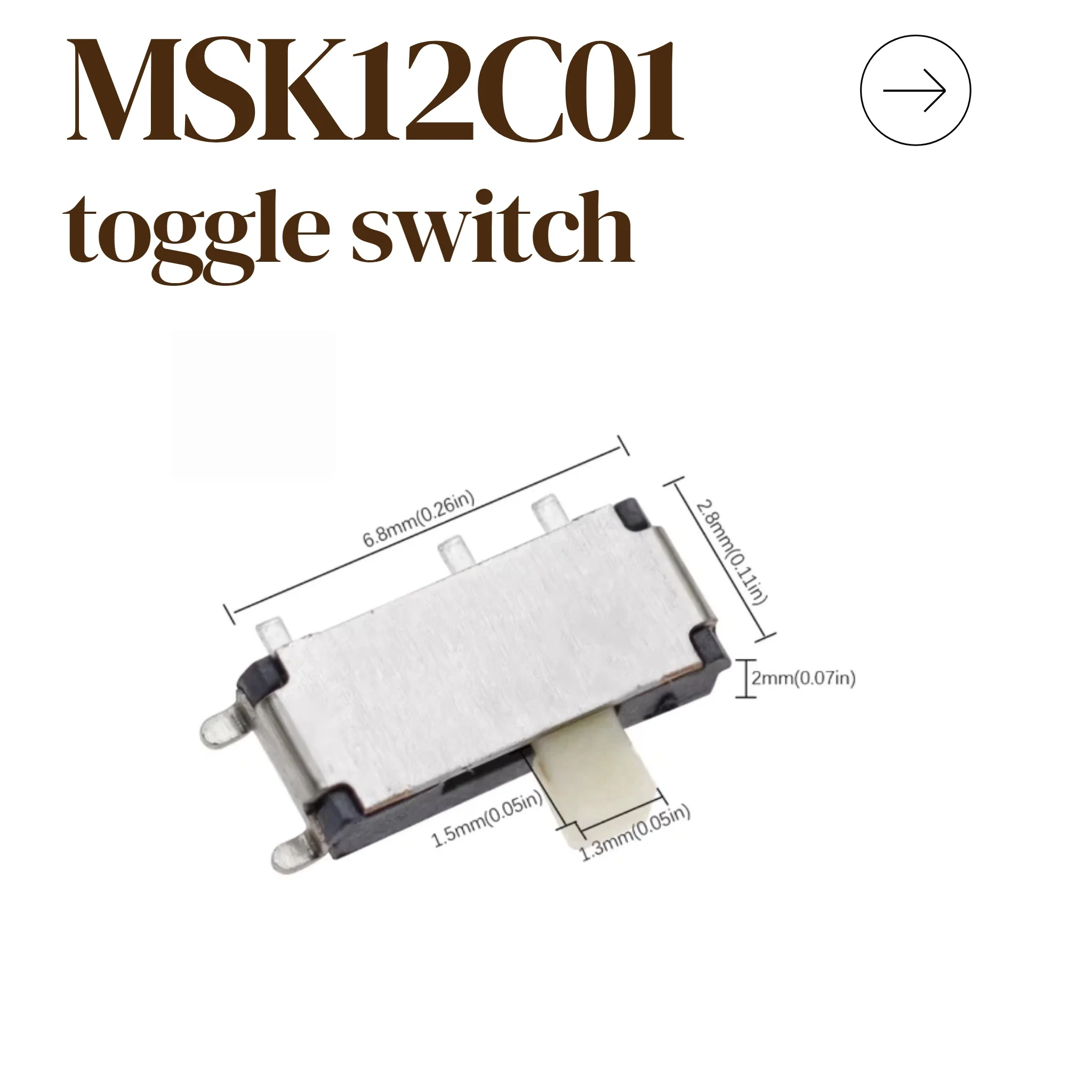 50/100/200PCS MSK-12C02/MSK12C01 (1P2T) 1.5H High, Seven-Pin Microswitch, Surface Mount, 2-Position, 7-Pole
