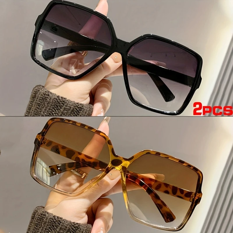 2PCS Oversized Square Sunglasses Set – UV400 Protection, Fashionable for Women & Men, Perfect for Street Snap & Driving