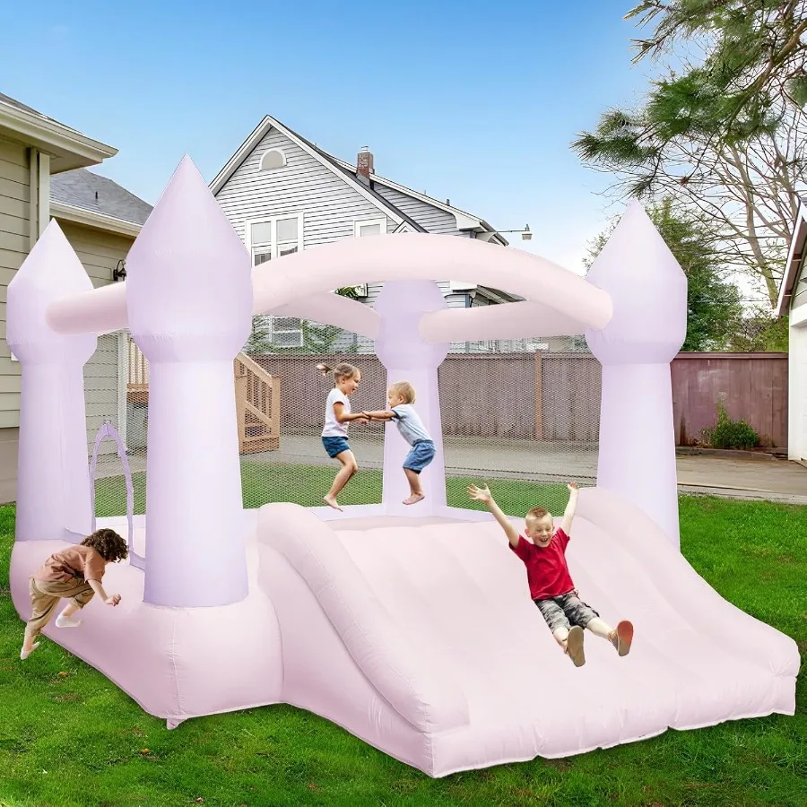 

AKSPORT Inflatable Bounce House White Castle Bounce House for Ages 3-6 Indoor Outdoor Fun with Slide Air Blower and Balloons Pe