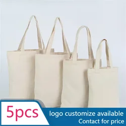 5 pcs Large Capacity Canvas Shopping Bags Folding Eco-Friendly Cotton Tote Bags DIY Shoulder Bag Grocery Handbag black White