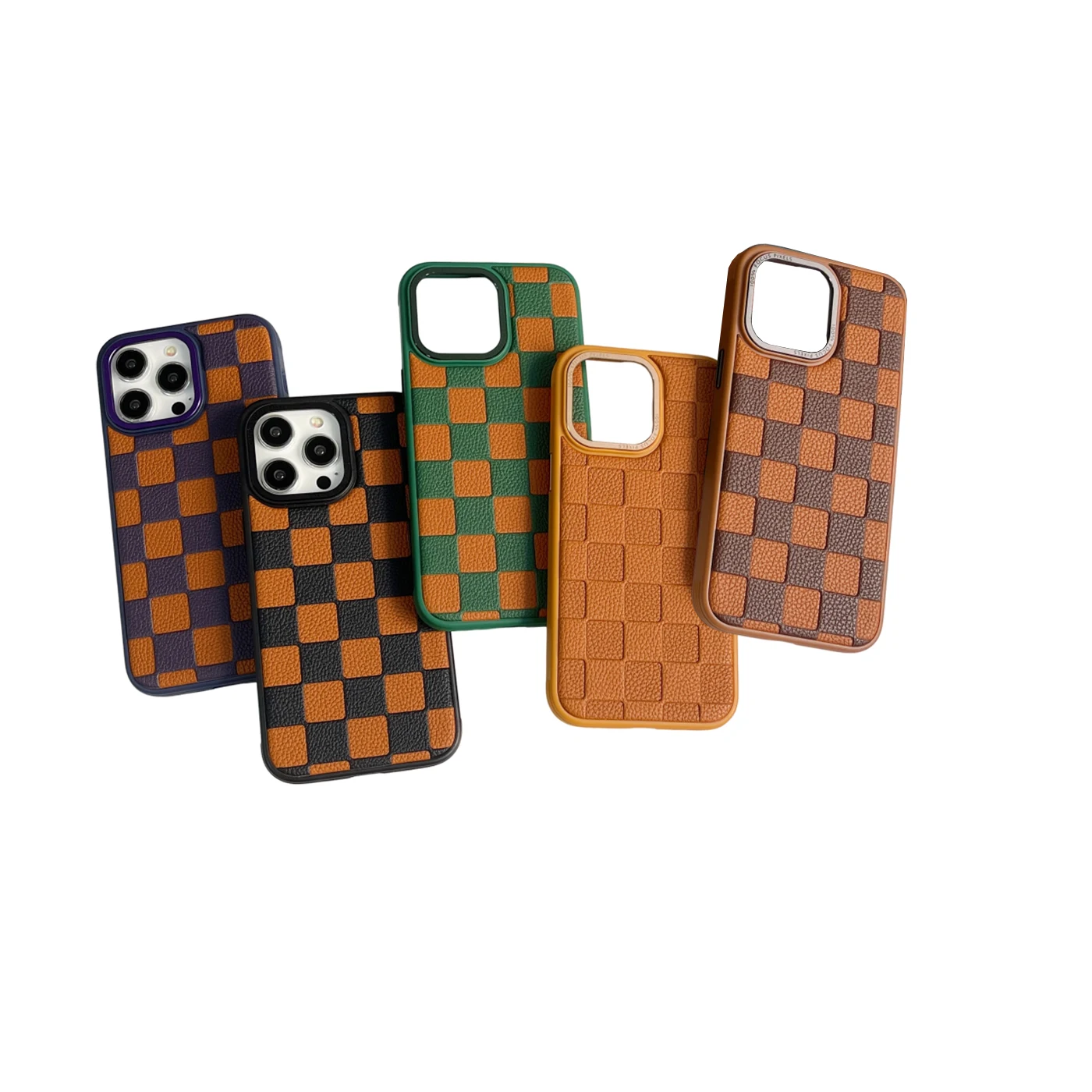 Color-blocked plaid mobile phone protective cover anti-fall hard shell suitable for iPhone11 12 13 14 15promax mobile phone case