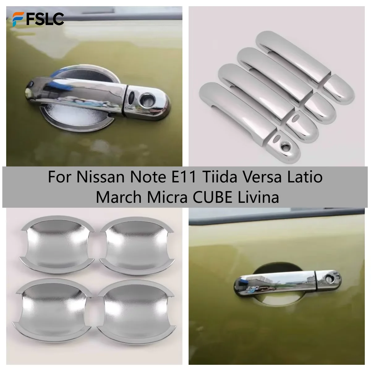 

For Nissan Note E11 Tiida Versa Latio March Micra CUBE Livina ABS Chrome Door Handle Cover Trim Car Styling Exterior Accessories