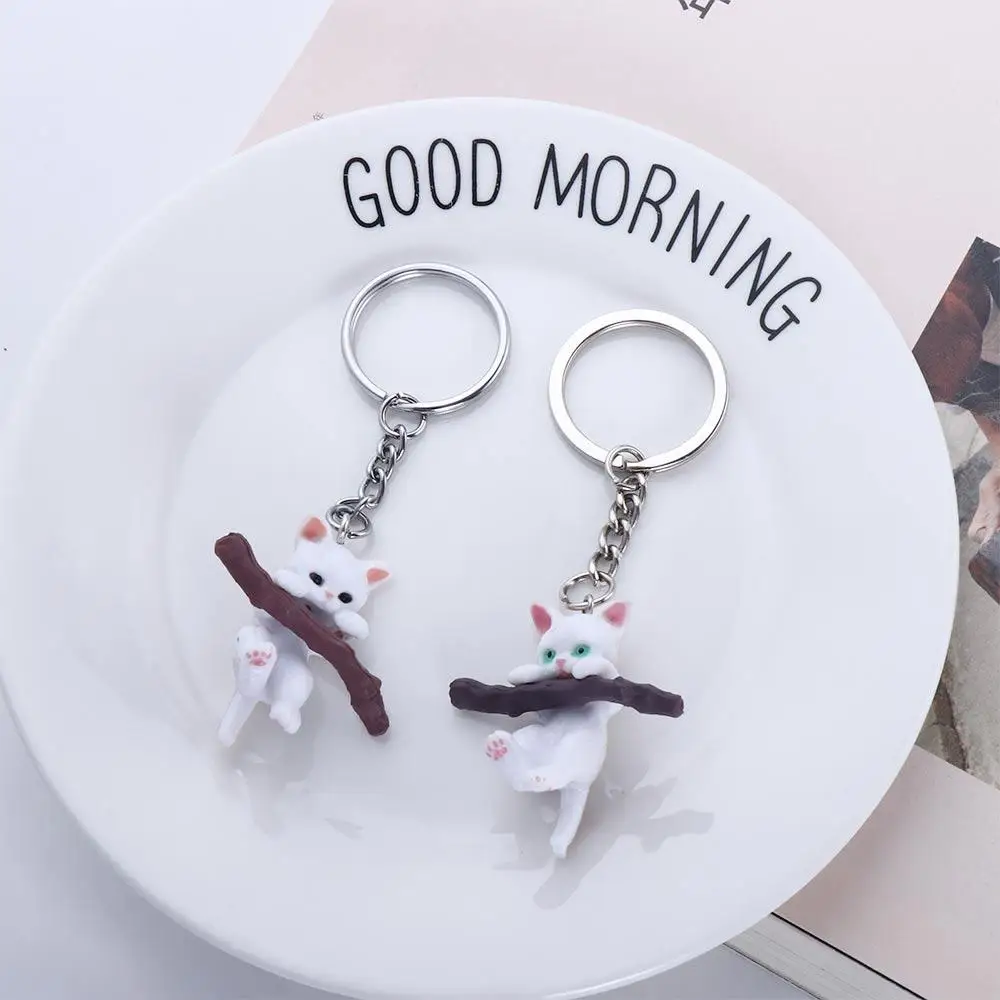 Creative Gift Women Animal Cat Hanging Accesosries Car Trinket Cartoon 3D Cat Keychain Bag Charm Key Holder Key Ring