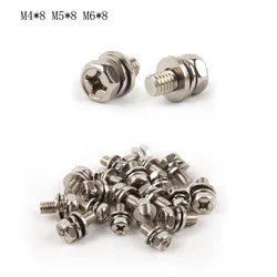 8pcs lifepo4 Battery Mounting Screws M4 M5 M6 Nickel-plated Screws with Gasket 8mm/10mm Bolt Combination Hexagonal Cross Screws