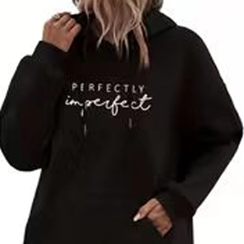 سويت شيرت نسائي بغطاء للرأس مطبوع عليه حروف مع جيوب الكنغر، غطاء رأس كاجوال برباط بأكمام طويلة، نسخة سميكة #2