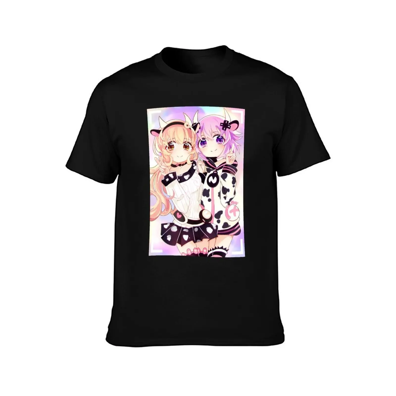 Nep-Nep + Compa Moo Neptunia T-Shirt, Summer Casual Cotton Tee, Oversized Streetwear Tops, Vintage Graphic Print, 100% Cotton