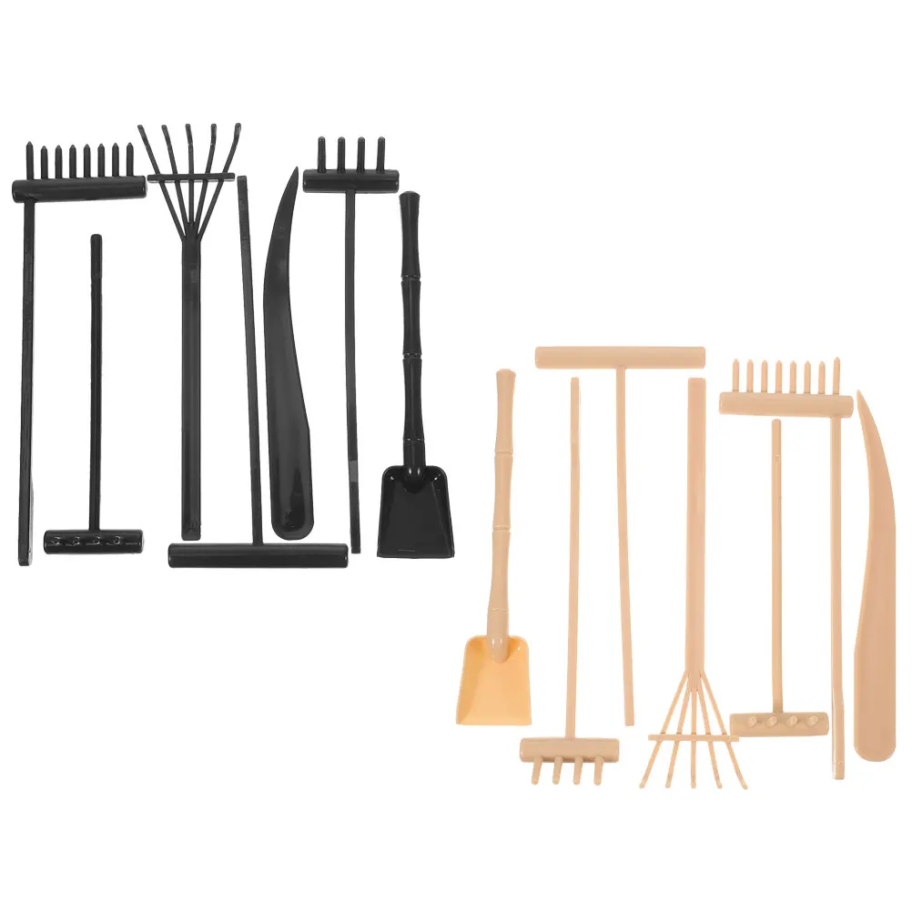 14 pezzi Set rastrello da giardino Zen Nero Giallo Strumenti di sabbia 6 scopa 2 rastrelli lunghi Accessori per livellamento da giardinaggio Sandbox Giocattoli da spiaggia