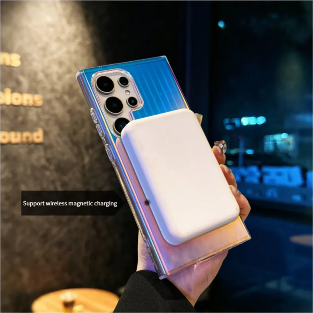 حافظة لهاتف Magsafe متدرجة بالليزر ملونة لهاتف سامسونج S25 S24 S23 FE Plus غطاء ممتص للصدمات شفافة مغناطيسي للغاية #4