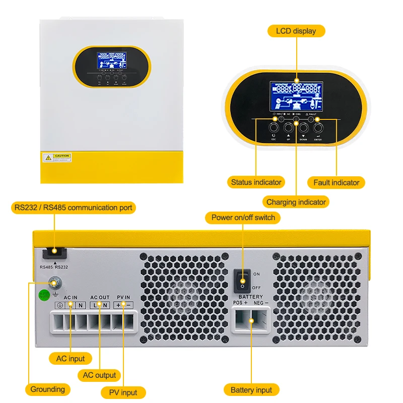 3.5KW 24V عاكس للطاقة الشمسية الهجين موجة جيبية نقية التيار المتناوب 220 فولت/230 فولت تيار مستمر 500 فولت على الشبكة/الخروج الشبكة 100A MPPT جهاز تحكم يعمل بالطاقة الشمسية مع واي فاي