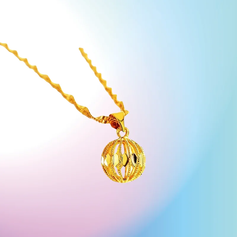 

Gift Boutique AU999 women's gold necklace exquisite bead hollow ball pendant 24k real gold jewelry charm goddess collarbone chai