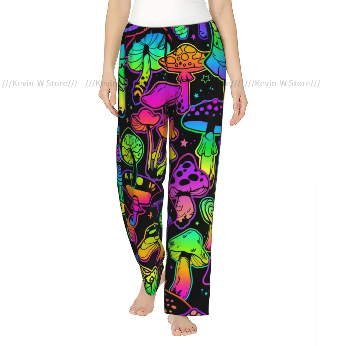 

Women Flannel Pajama Bottoms Soft Fleece Psychedelic Mushrooms Print Sleep Pants with Drawstring Waist