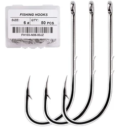 50pcs/box Long Shank Fishing Hook 1#-12# High Carbon Steel Fishing Hooks Set Sharp Barbed Offset Narrow Bait Hook Fishhook