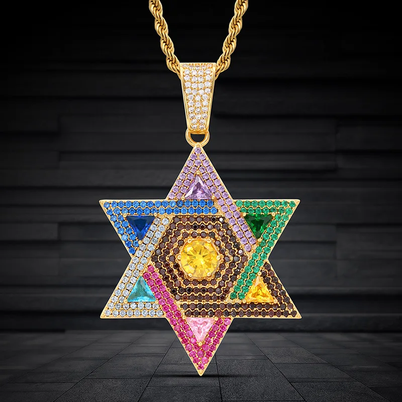 Women/Men Necklace Zircon Jewish David Of Star Pendant Vintage Religious Long Chain Israel Jewelry Classic Happy Hanukkah