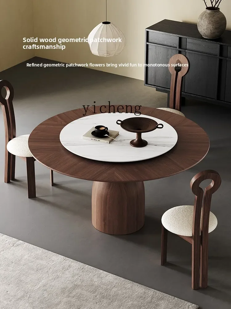 

ZK retro solid wood dining table, antique round dining table and chair combination household minimalist round dining table