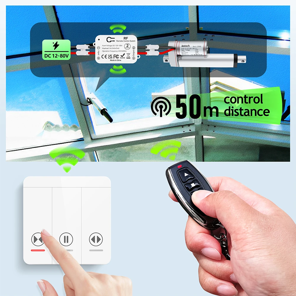 433Mhz DC Motor Remote Control Switch 12V 24V 48V 80V 5A Motor Drive Forwards and Reverse Controller for Motor/Electric Putter