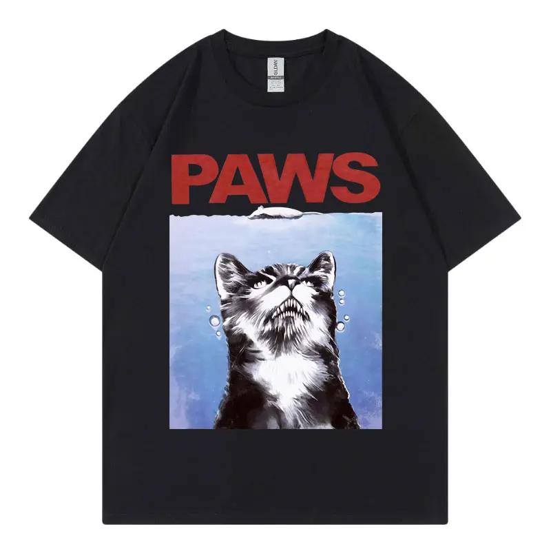 

Funny Paws Jaws Cat T-Shirt Men Women Clothing Gothic Fashion Short Sleeve T-shirts Summer High Quality Cotton Oversized T Shirt