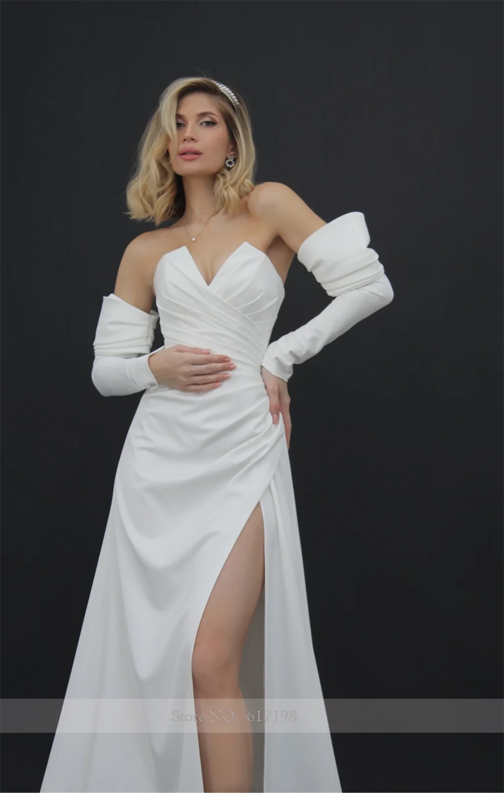 Robe de Mariée Plissée en Satin, Simple, Fendue sur le Côté, pour les Patients avec des Manches Parfaites