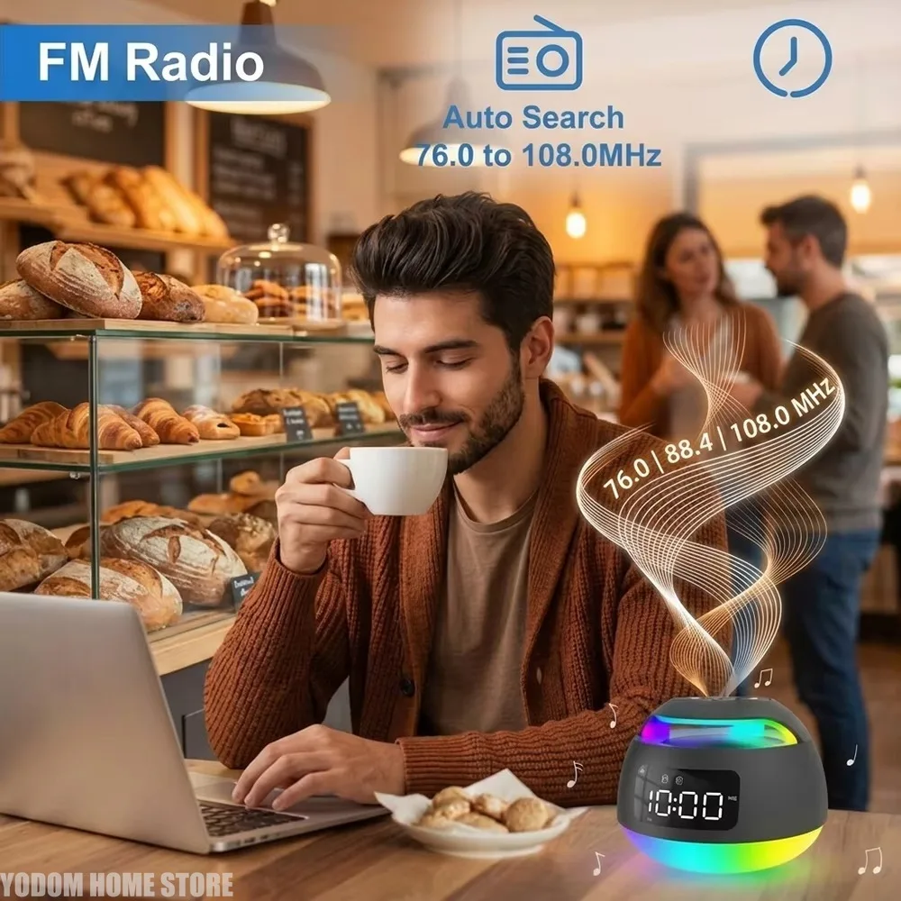 

Bluetooth Speaker Alarm Clock with FM Radio Colorful Night Light TF Card USB Playback Time Week Display Ringtones Home Decor